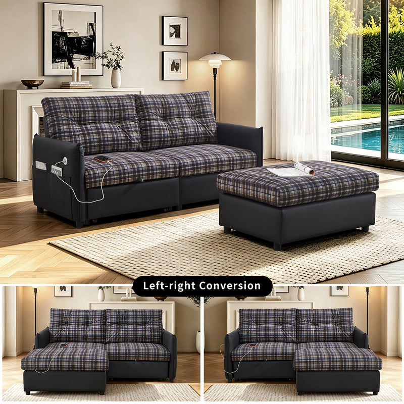 Sleeper Sofa, Expandable Sectional With Ottoman For Living Room - Black