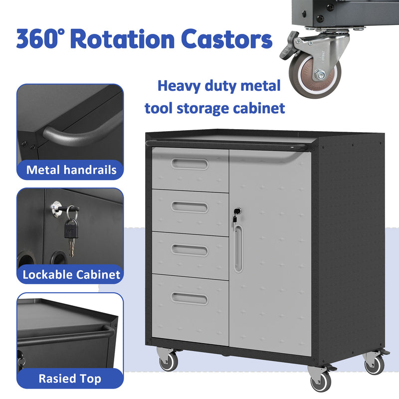 Sturdy Metal Tool Storage Cabinet With Wheels Durable Garage, Office & Home Organizer Steel