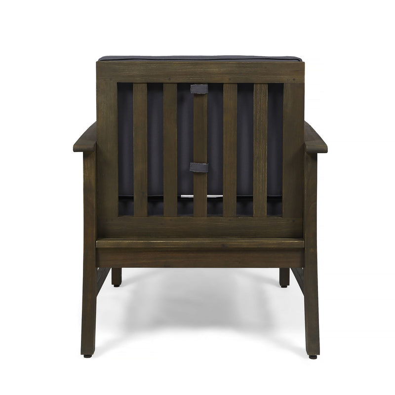 Enchanting Outdoor Club Chair With Slat Panel Design And Water Resistant Cushion - Dark Gray