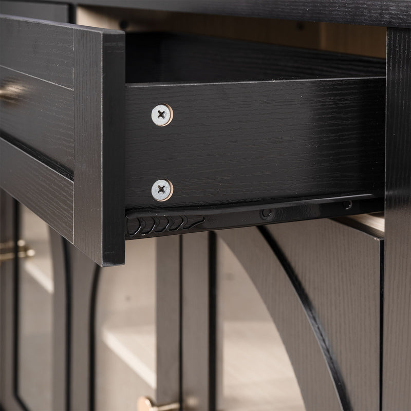 Sideboard Cabinet With 3 Drawers And 6 Arched Glass Doors