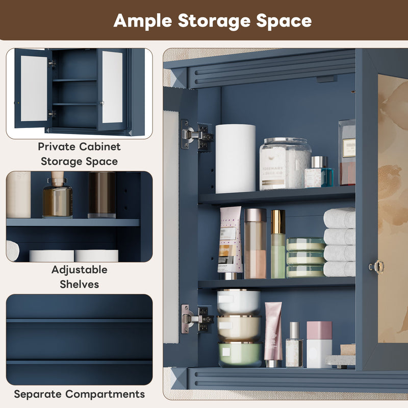 Wall-Mounted Medicine Cabinet With 2 Mirrors, Adjustable Shelves