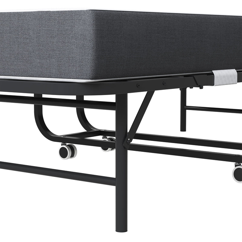 Twin Folding Bed With Memory Foam Mattress, On Wheels, Portable Bed For Adults & Guests - Black