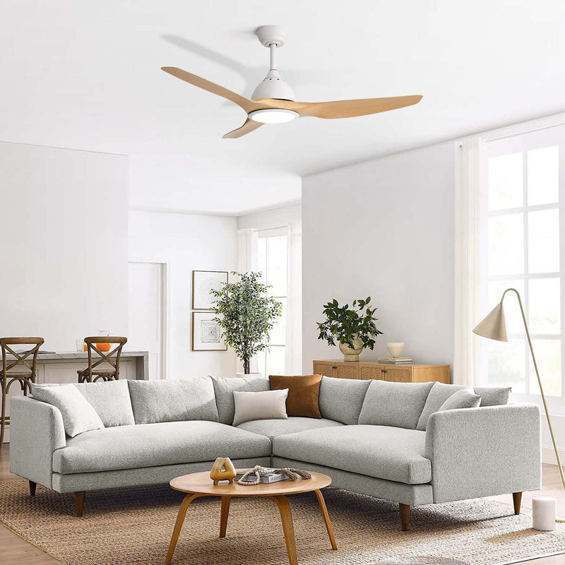 Ceiling Fan With Light 22W 3 Color Dimmable LED Memory Function Ultra Quiet Reversible DC Motor 1H 4H 8H Timer - Matte White