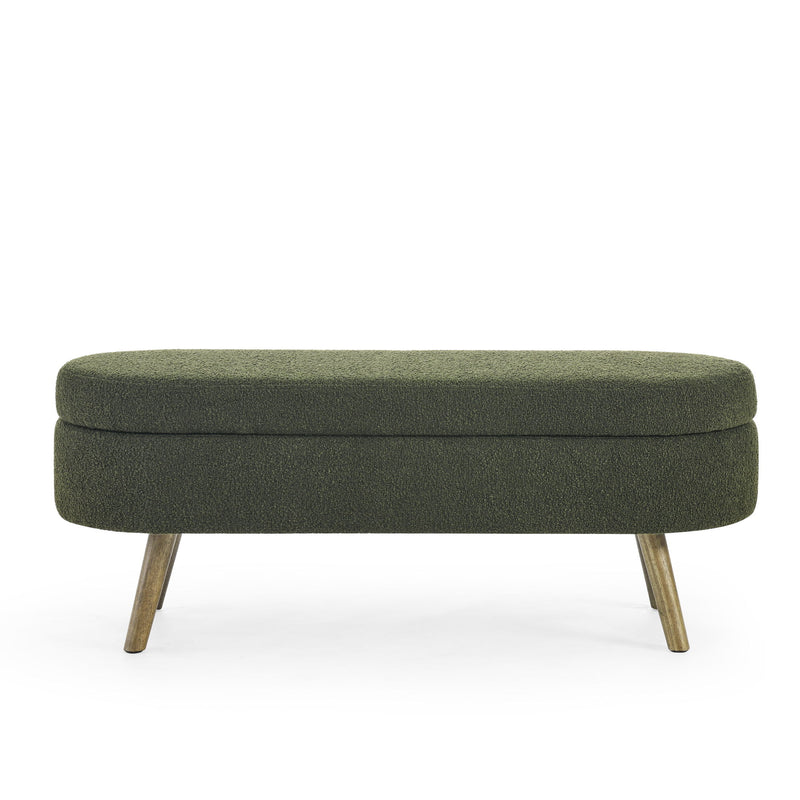Ottoman Oval Storage Bench With Rubber Wood Legs
