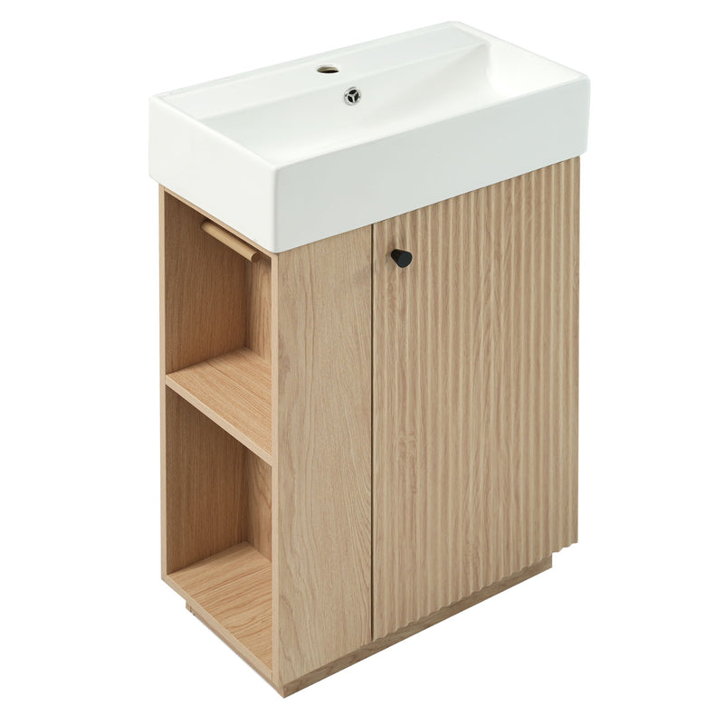 Bathroom Vanity With Sink, Freestanding Wood Grain Cabinet With Storage