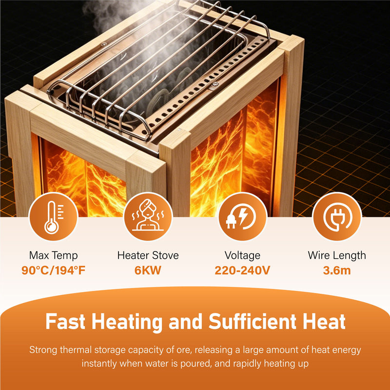 6000W 240V Outdoor Steam Sauna For 4 People - Ameican White Oak