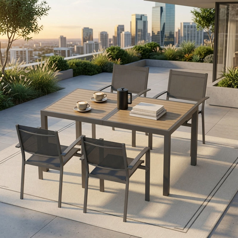 Rectangle Outdoor Patio Table With Slatted Top - Gray