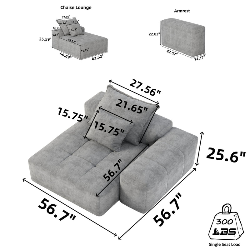 Modern Oversized Modular Sectional Sofa, Sparkling Fabric Soft Cushion Sofa With 2 Pillows