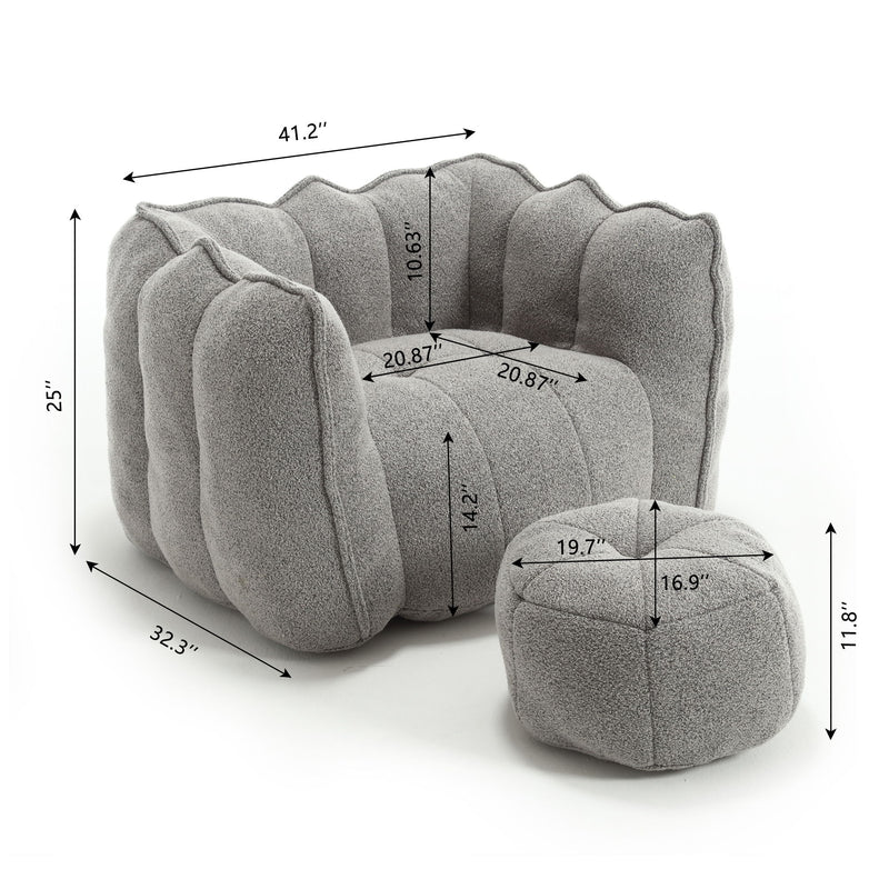 Soft Bean Bag Chair With High Resilient Foam (Chips) - Gray