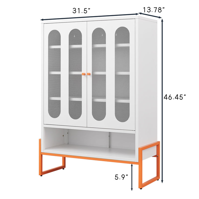 Modern Metal Shoe Cabinet With DoublebSided Doors And Adjustable Partitions