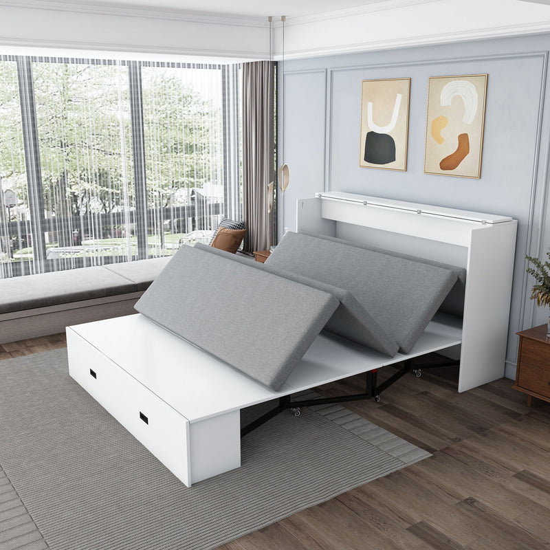 Full Murphy Bed With Storage Drawers, Charging Station, Foldable Panels, And Silent Swivel Wheels