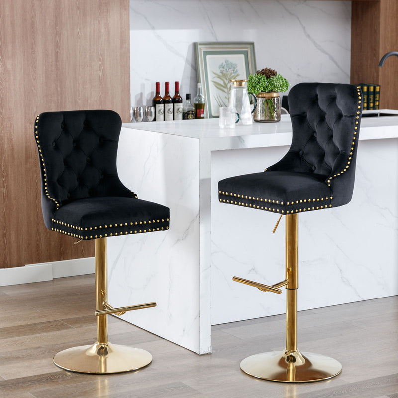 Thick Swivel Barstools Adjusatble Seat Height From 25-33", Modern Upholstered Bar Stools With Backs Comfortable Tufted For Home Pub And Kitchen Island (Set of 2)
