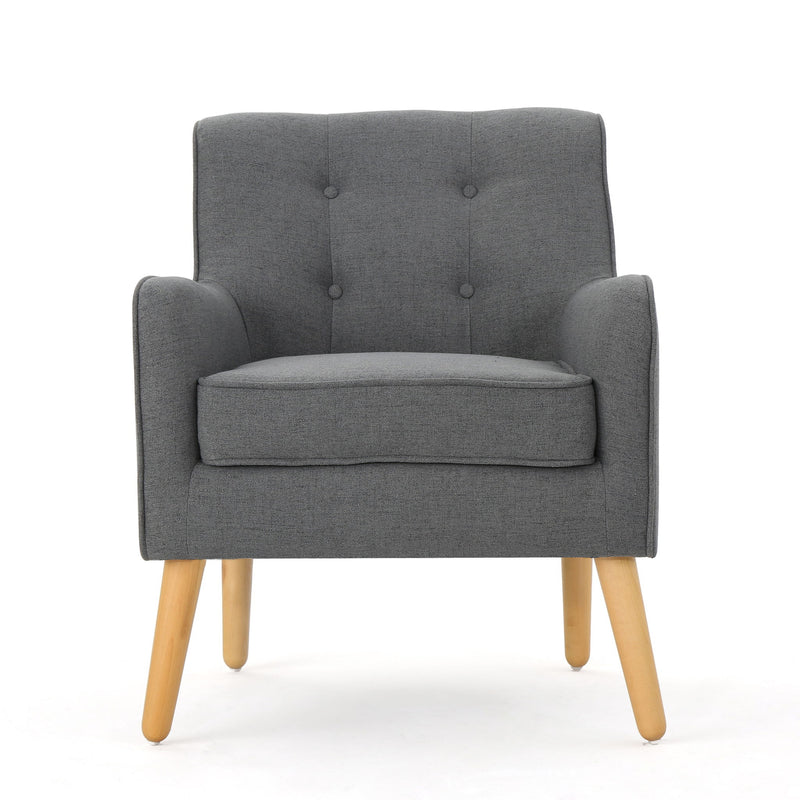 Modern Arm Chair With Tufted Back And Wooden Legs