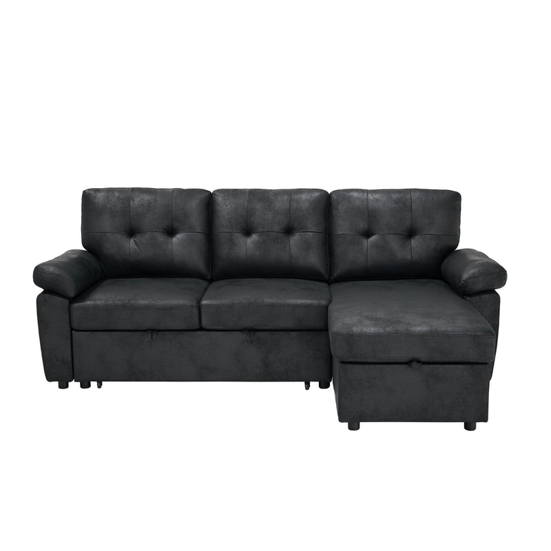 Convertible L - Sectional Sofa Bed With Storage Chaise And Padded Armrests