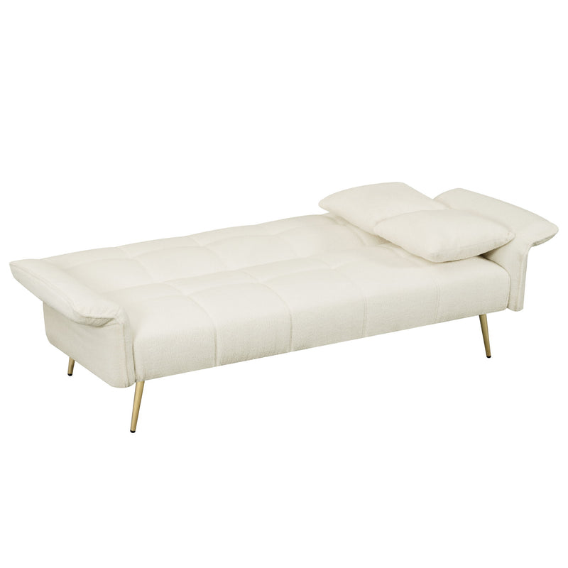 Convertible Double Futon Sofa Bed With Folding Armrests For Living Rooms