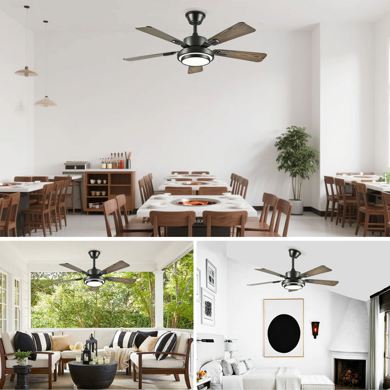 5 Blades Ceiling Fan With LED Light 3000 - 6500K Dimmable, 6 Speed Levels, Reversible Ceiling Fan - Matte Black