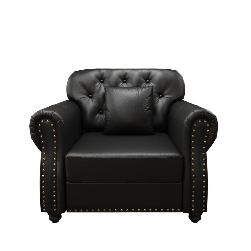 Upholstered Sofa With Nailhead Trim, Rolled Armrests With Ottoman