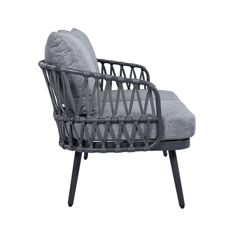 4 Piece Outdoor Patio Furniture Set, Metal Chairs With Woven Rope U Shaped Backrest