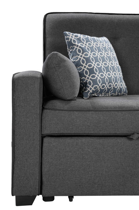 William - Sleeper Sofa With 2 USB Charging Ports And 4 Accent Pillows - Gray