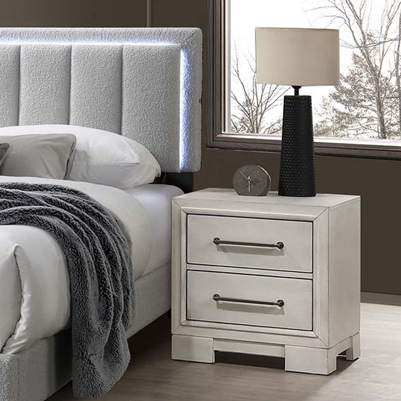 Bed Set With Storage Drawers, Open Shelves, And Built In LED Lighting
