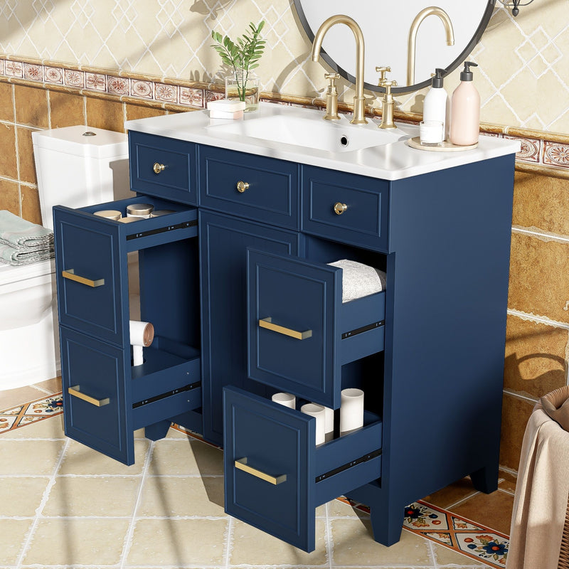 Bathroom Vanity With Ceramic Sink, Soft Close Doors, Adjustable Shelves