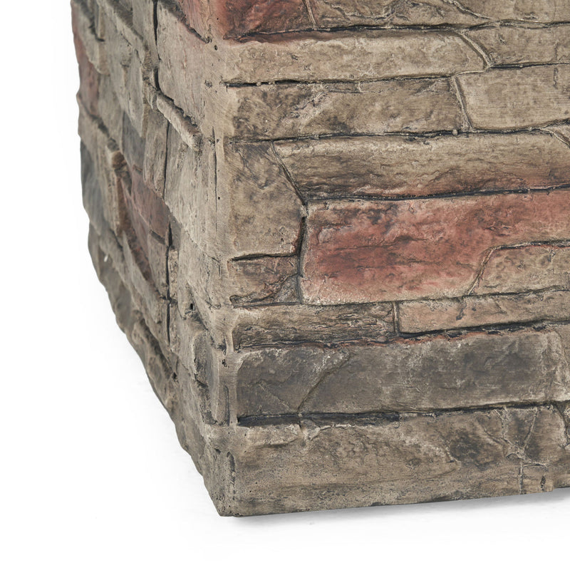 Classic Design Square Fire Pit With Top And 40, 000 Btu Heat Output - Stone Gray