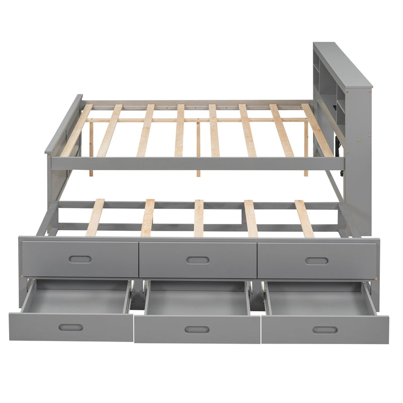 Platform Bed With Storage Headboard, USB, Trundle And 3 Drawers