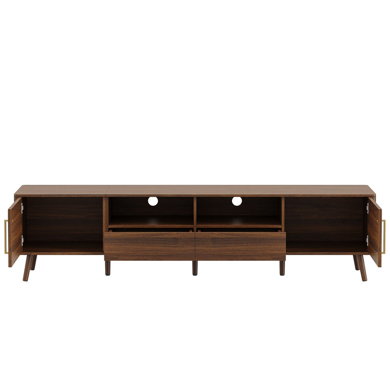 78" TV Stand For 85" TVs With Soft Close Doors, Open Shelf - Walnut