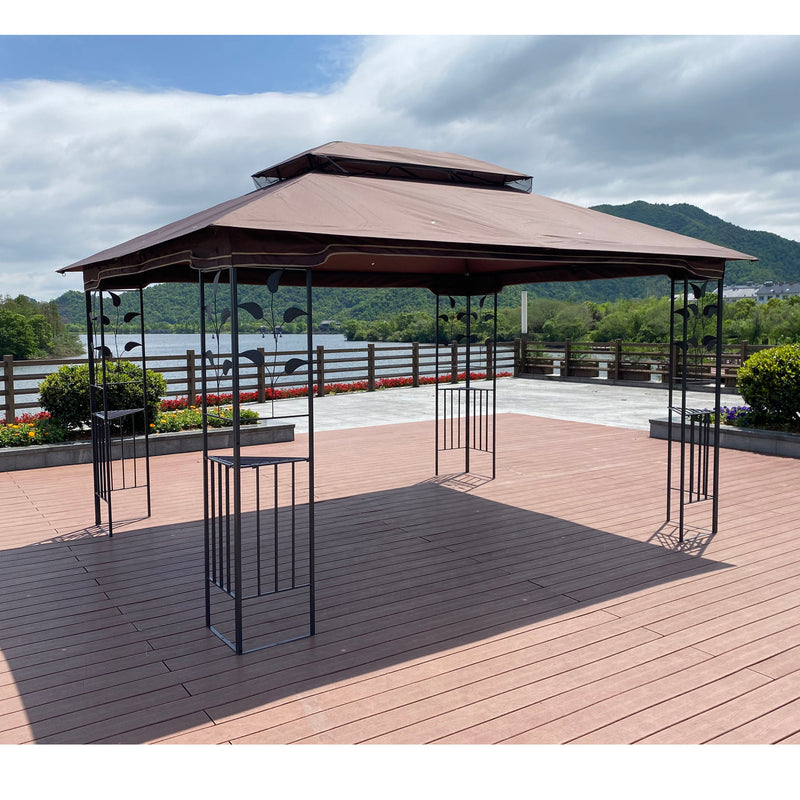 Patio Gazebo Tent With Ventilated Double Roof And Mosquito Net For Backyard Or Garden