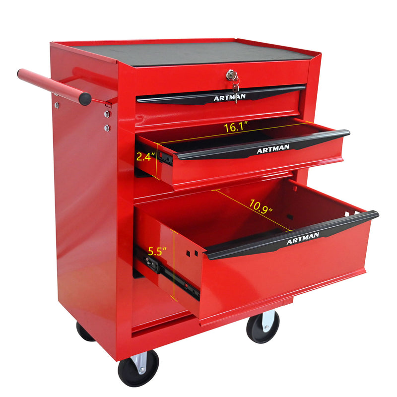 Rolling Metal Tool Chest With Drawers, Steel Storage Cabinet With Ball Bearing Slides