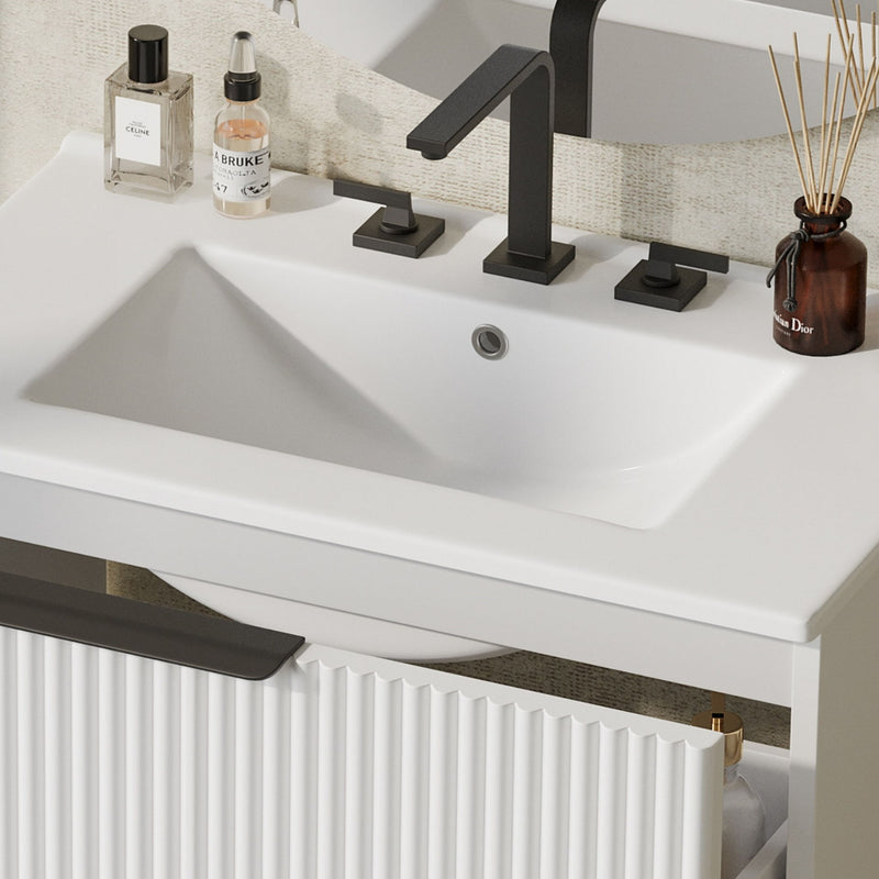 Fluted Bathroom Vanity With Ceramic Sink, Freestanding Cabinet