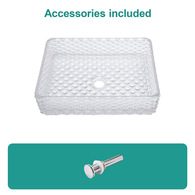 Rectangle Vessel Sink With Diamond Texture With Pop Up Drain (No Faucet) - White