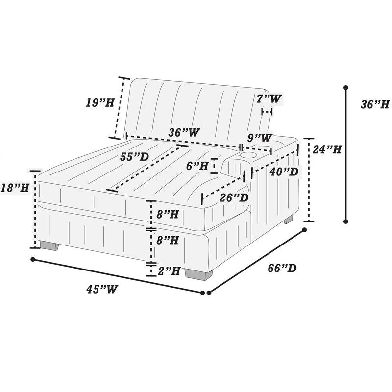 6 Piece Modular U Sectional Sofa Set With USB Cup Holder, Low Leg - Black