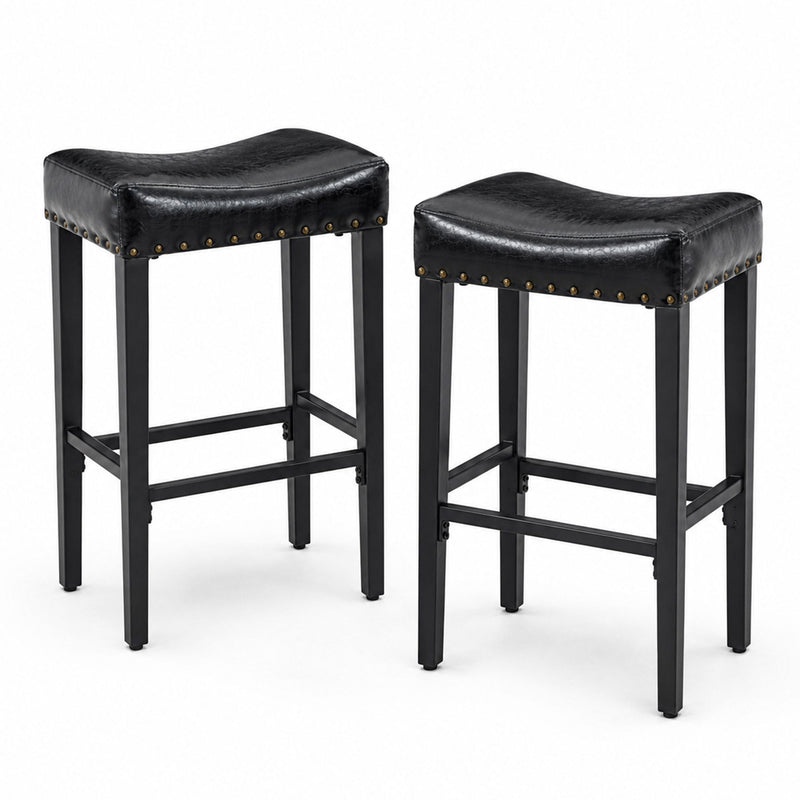 Bar Stool With Brass Nailhead Trim (Set of 2) - Black
