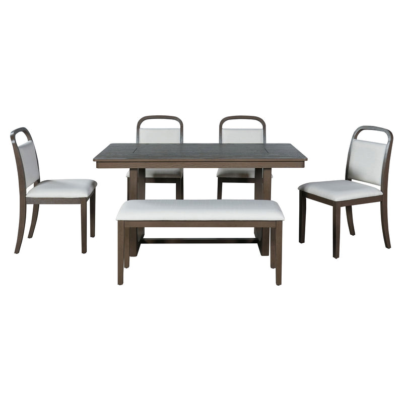 Farmhouse Dining Set With 4 Upholstered Chairs & 1 Bench