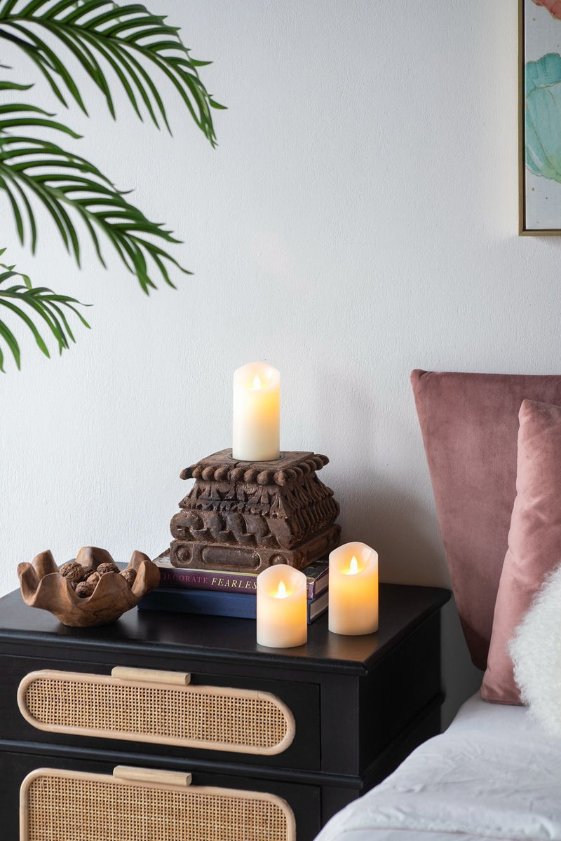 Flickering LED Candles With Remote Timer (Set of 3) - Ivory