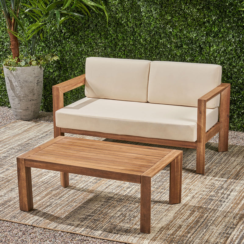 2 Piece Patio Set With Open-Back Loveseat And Coffee Table - Beige / Brown