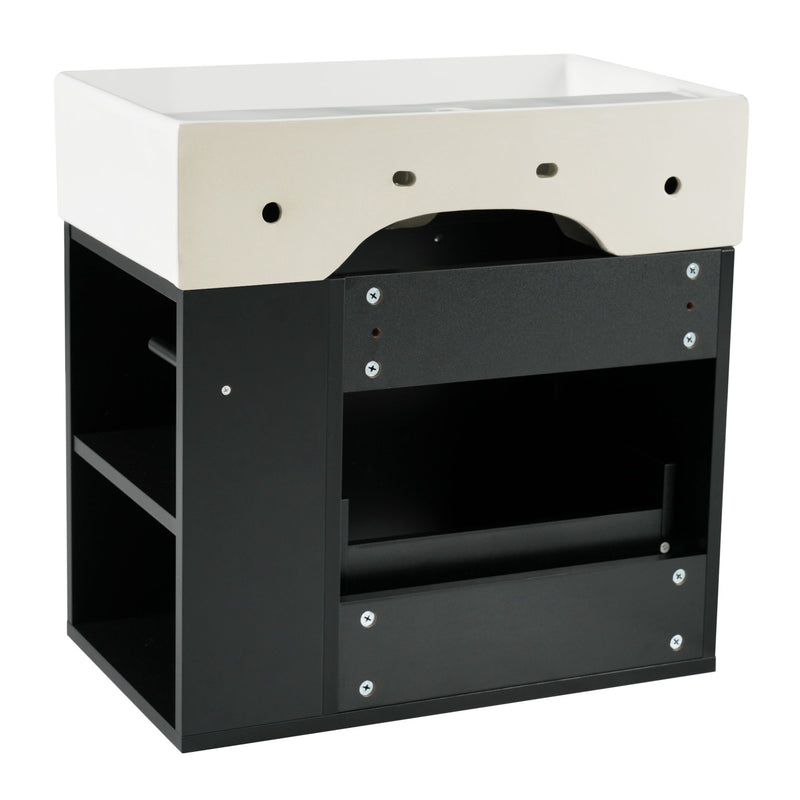 Modern Wall Mounted Bathroom Vanity With Sink, Soft Close Drawer, Adjustable Shelf, Toilet Paper Holder