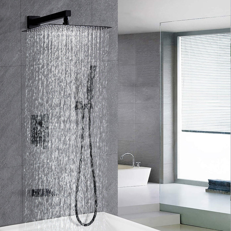 Tub Shower Faucet Set With 12" Rain Shower Head And Handheld Spray Combo