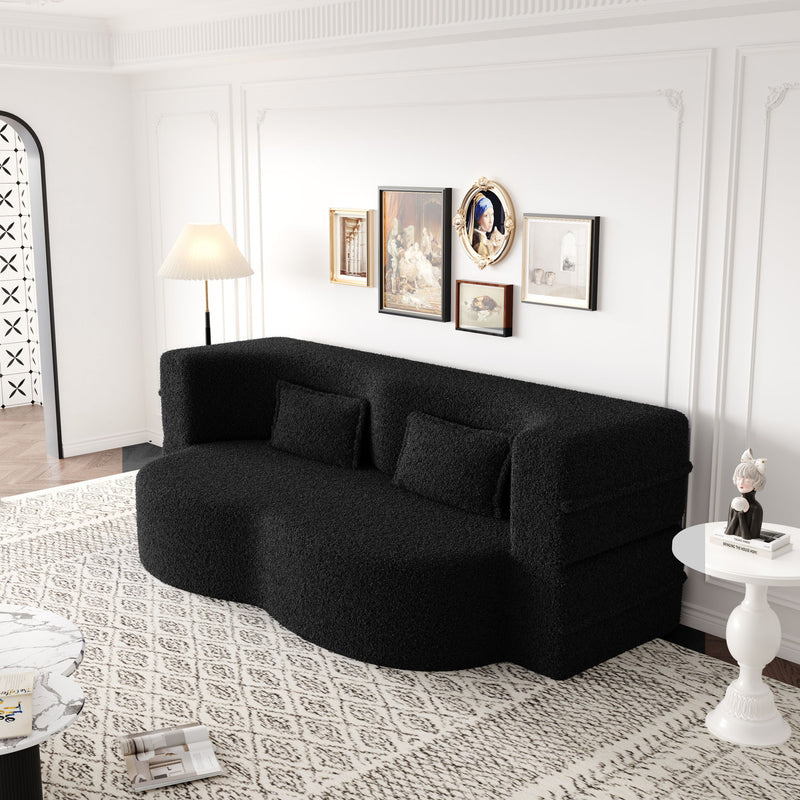 Modern Floor Sofa, With 2 Pillows, Convertible Teddy Fabric Foam Filled Bed