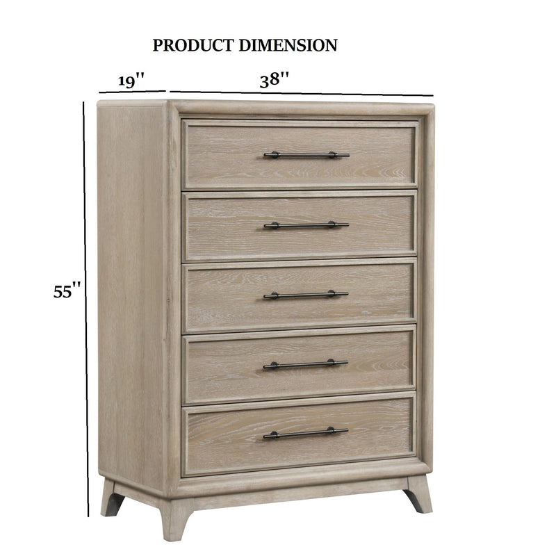 1 Piece Chest With Handles, Angled Legs, Ball Bearing Glides - Oak