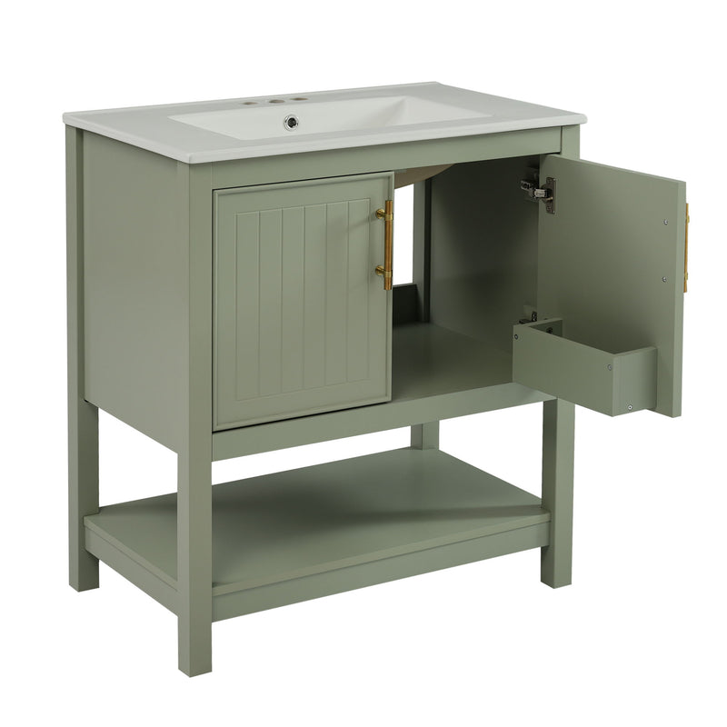 Elegant Bathroom Vanity With Ceramic Sink And Versatile Storage