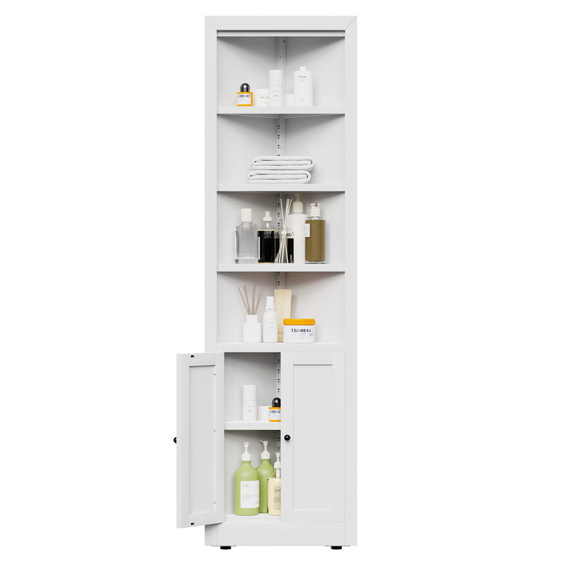 Tall Corner Storage Cabinet With 2 Doors, 5-Tier With Adjustable Shelve, Freestanding - White