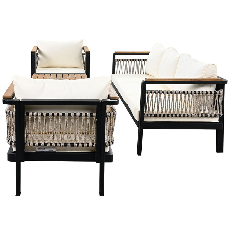 4 Pieces Outdoor Sectional Sofa Set 5 Person Patio Seating Group Outdoor Conversation Set With Cushions And A Coffee Table For Patios