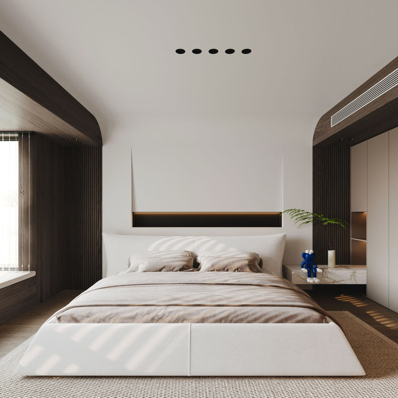 King Size Platform Bed With Special-Shaped Headboard - Cream