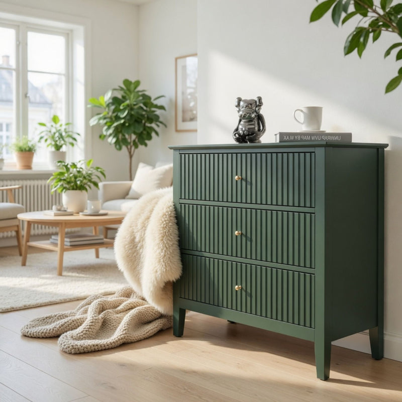 Fluted 3 Drawer Nightstand With Soft Close Slides