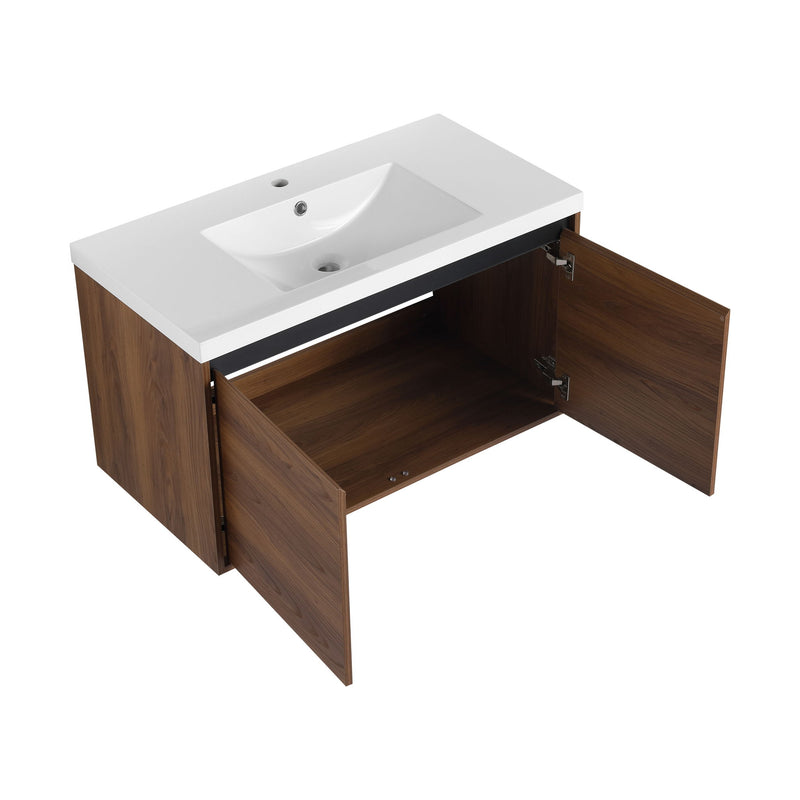 Bathroom Vanity Set With Resin Countertop Sink And 2 Doors, Engineered Wood