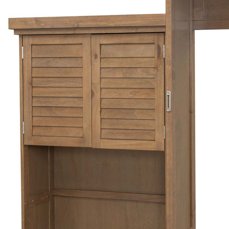 Queen Size Murphy Bed With Louvered Design And Multiple Storage Shelves - Wood