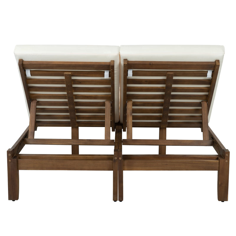 Adjustable Outdoor Patio Lounge Chair 2 Seater Recliner - Beige / Walnut