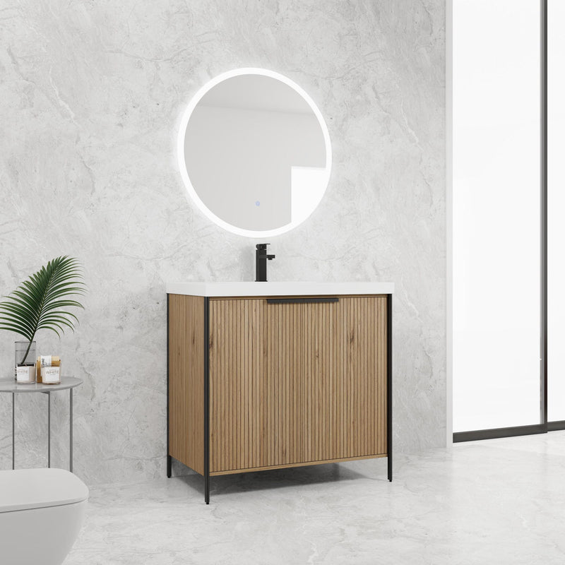 Modern Freestanding Bathroom Vanity With Resin Sink & Soft Close Cabinet Doors